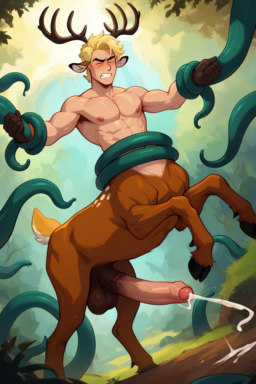 Dripping Precum, Gigantic, Bounded By Green Tentacles AI Gay Porn