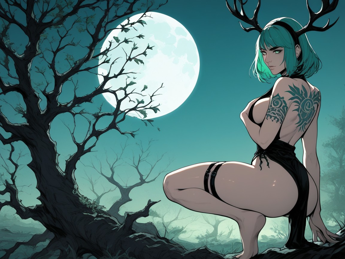 Crouching On Tree Branch, Scenery, 20+ Hentai AI Porn