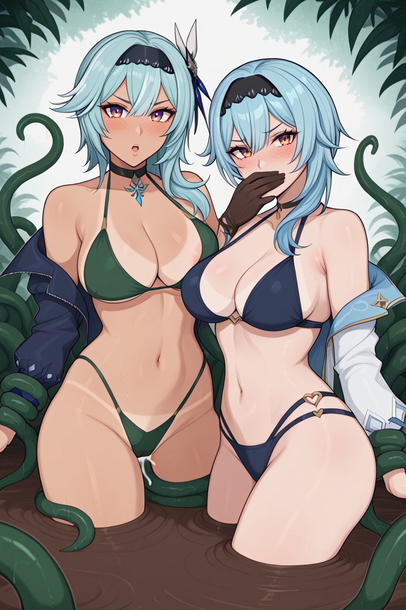 Thighs Submerged, Open Clothes, Dyamic Pose Hentai AI Porn
