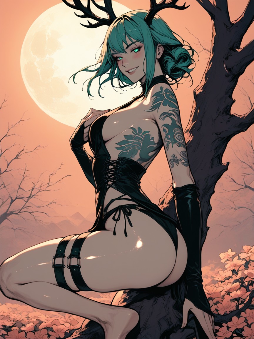 18+, Single Moon Bean Projecting On Goddess, Antlers Hentai AI Porn