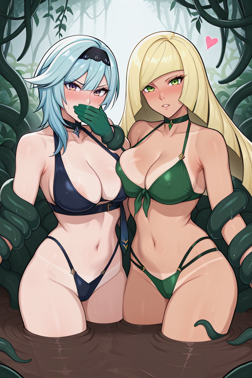 Open Clothes, Green Vines Wrapping Around Thighs, But Aroused Hentai AI Porn