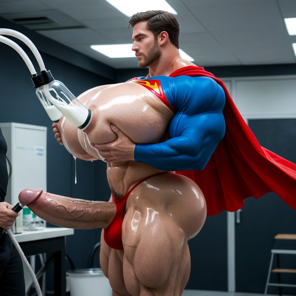 Man Hyper Squishing Superman's Boobs, Blue And Red Suit, Massive Muscles Porno gay IA