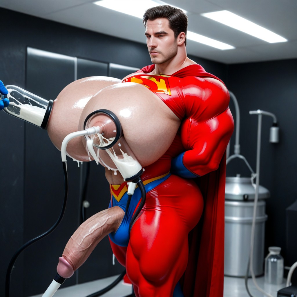 Superman's Arms Tied Behind Back, Superman's Tights, Squeezing Boobs Together AI Gay Porn