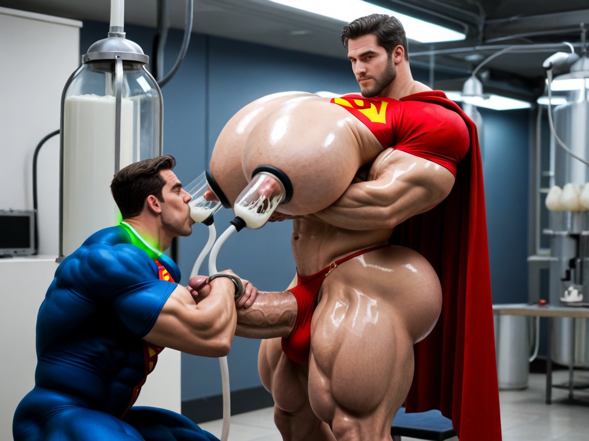 Superman's Tights, Squeezing Boobs Together, Red Cape AI Gay Porn