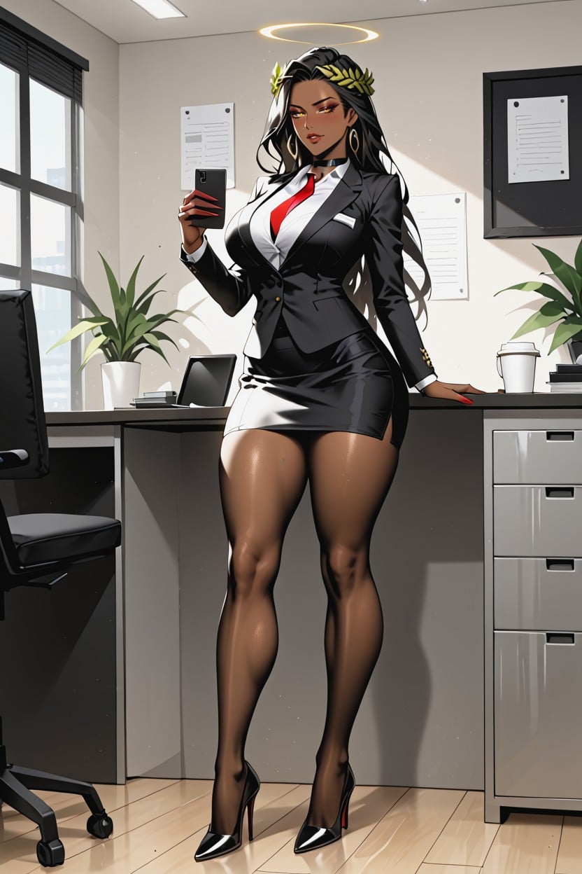 Large Breasts, Brunet Hair, Black Office Suit Shemale AI Porn