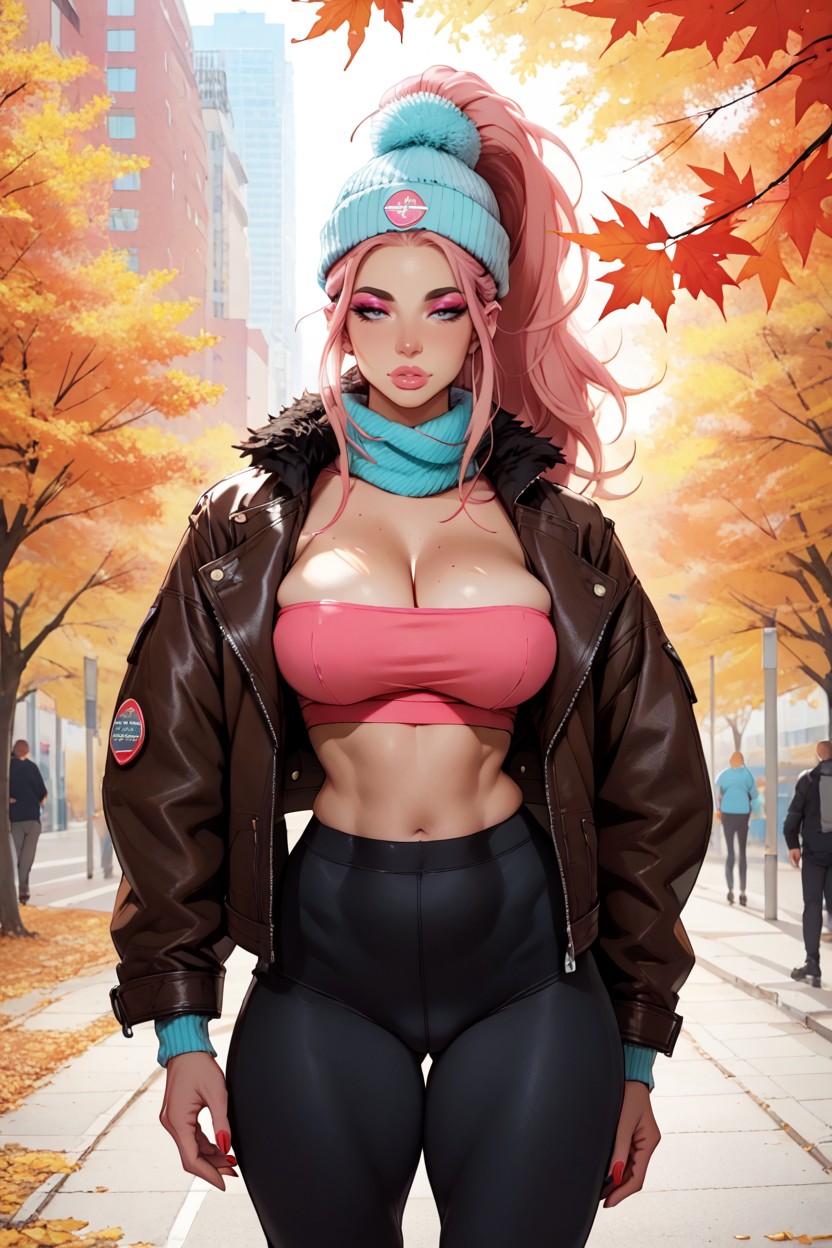 Ponytail, Exposed Hips, Woolly Scarf Hentai AI Porn