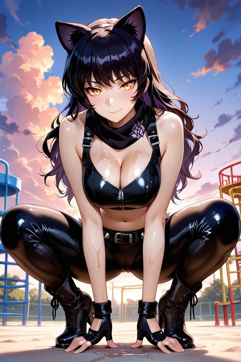 Spiked Belt, Navel Exposed, Feline Ears Hentai AI Porn