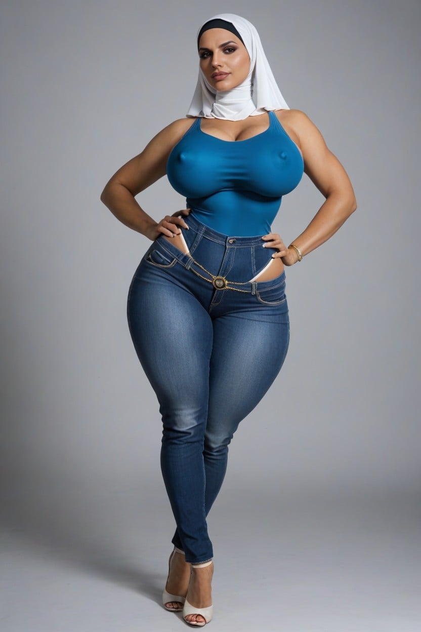 White Choker, Large Breasts, Shorts Jeans AI Porn