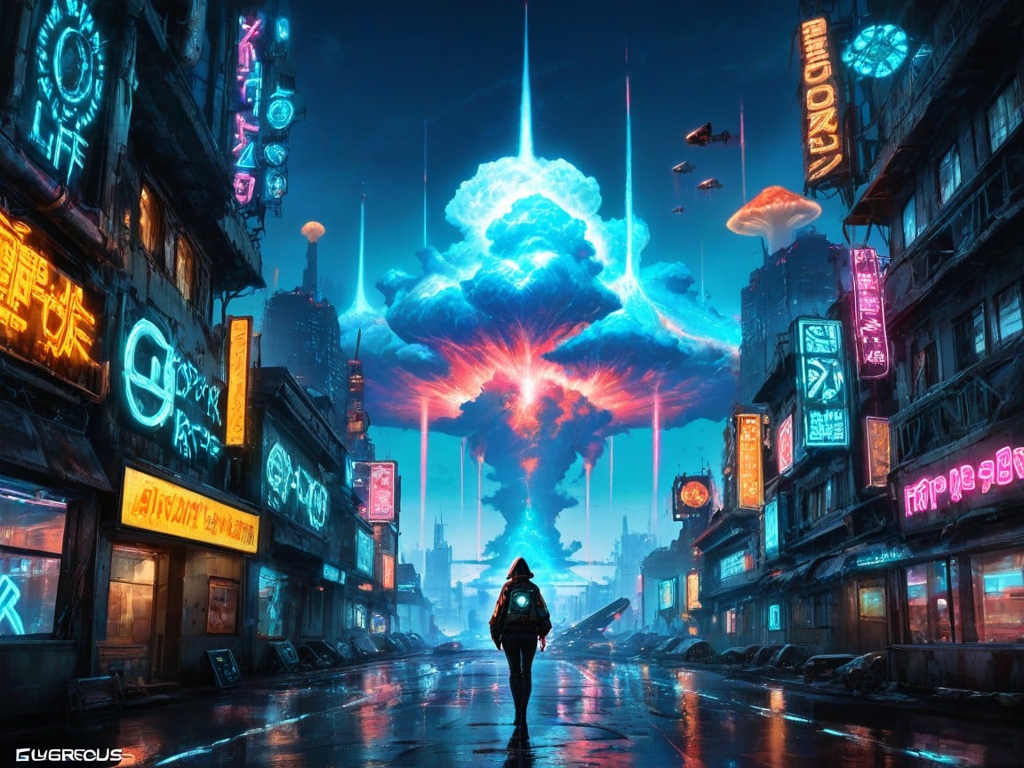 Neon Lights, Digital Painting, Glowing Signs AI Porn