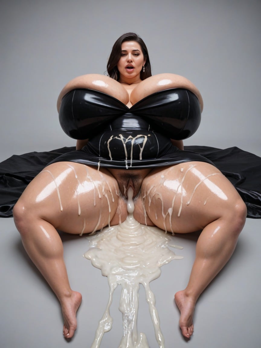 Man Face Buried In Boobs, Oiled Skin, Excessive Dripping Cum AI Porn