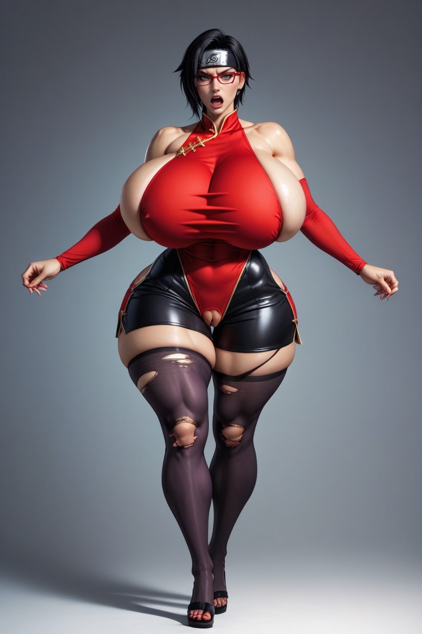 Mouth Open Wide In Shock, Colossal Breast, Torn Clothes AI Porn