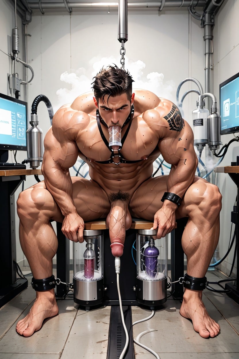 Sucking Rigged Dildo Machine, Barcode Tattoo, Tied To Breeding Bench ゲイAIポルノ