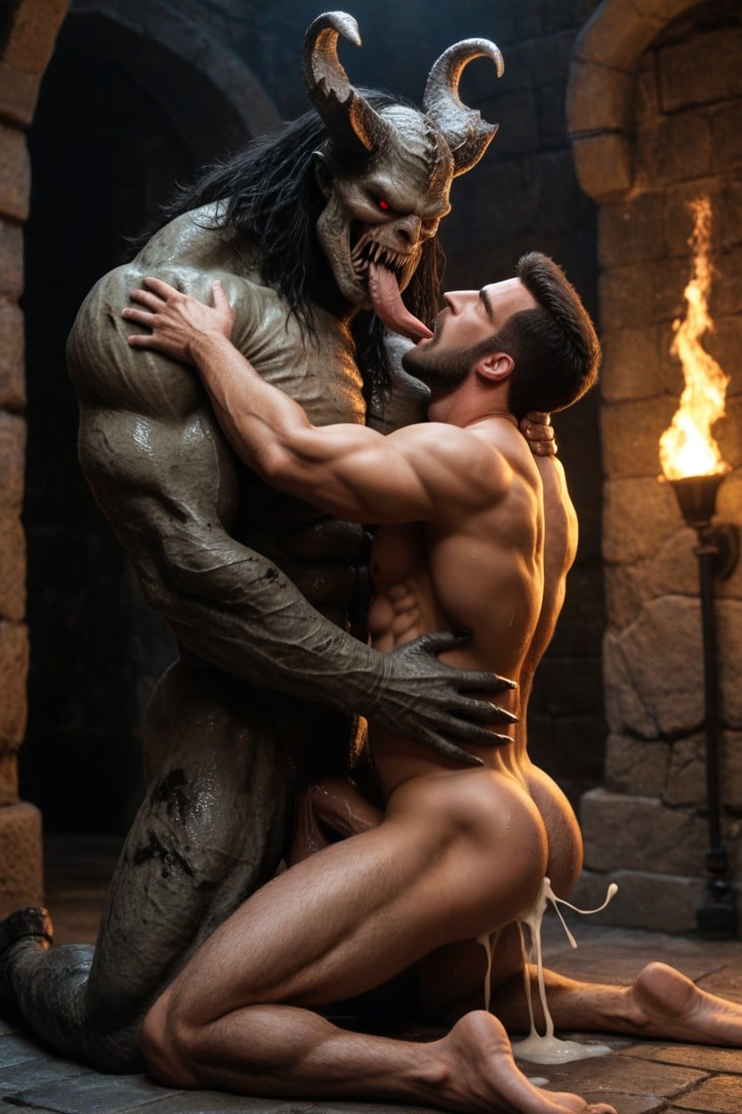 Giant Terrifying Monster Riding A Satán Diablo Is Much Bigger Than A Man, Only For Anal Sex, Arched Back Porno IA Gay