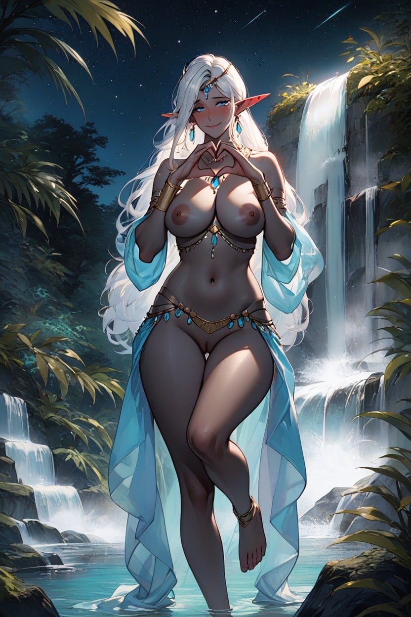 Whole Body View, Shy, Very Big Saggy Breasts Hentai AI Porn