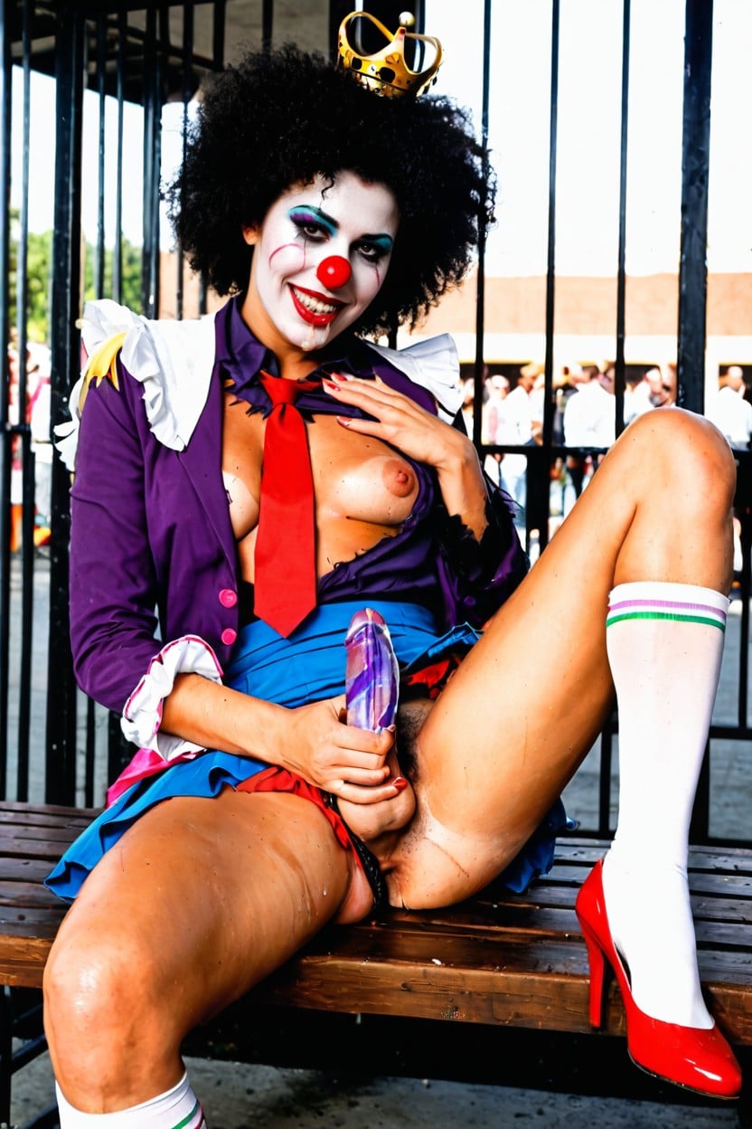 Looks At Own Dick, Drool Touch Cum, Bystanders Are Looking Close Shemale AI Porn