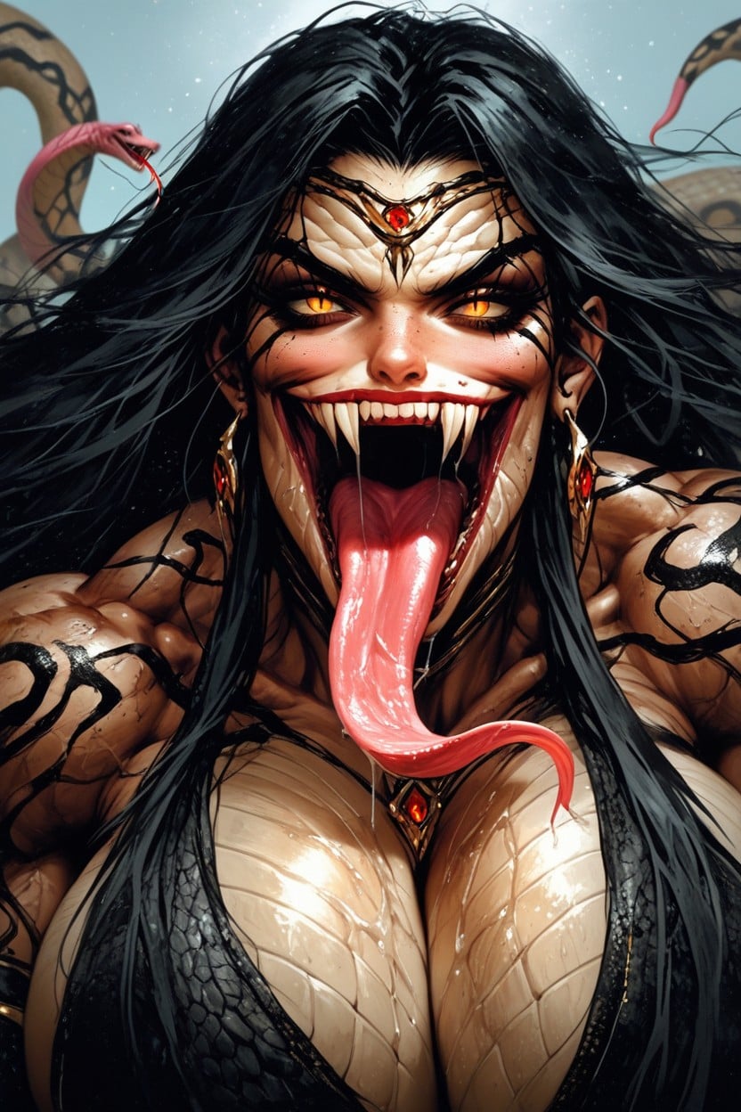 Deciding To Eat Her X,split Long Snake Tongue X, Predator, Abs AI Porn