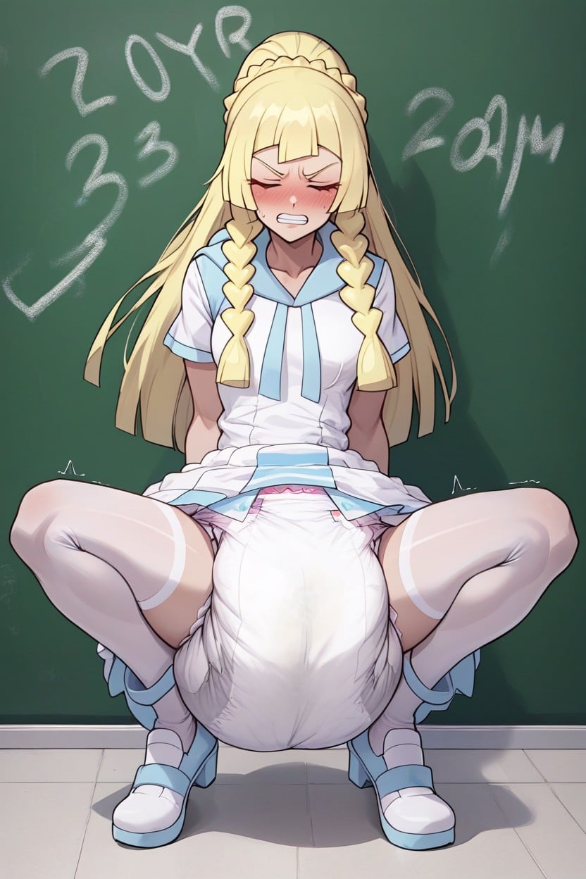 Lillie Outfit, Gritting Teeth, Exaggerated Wasp Waist AI Porn