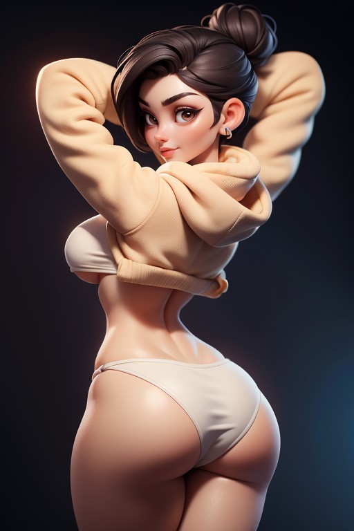 Psylockemarvel, Cream-white Colored Hoodie, Rear View Hentai AI Porn