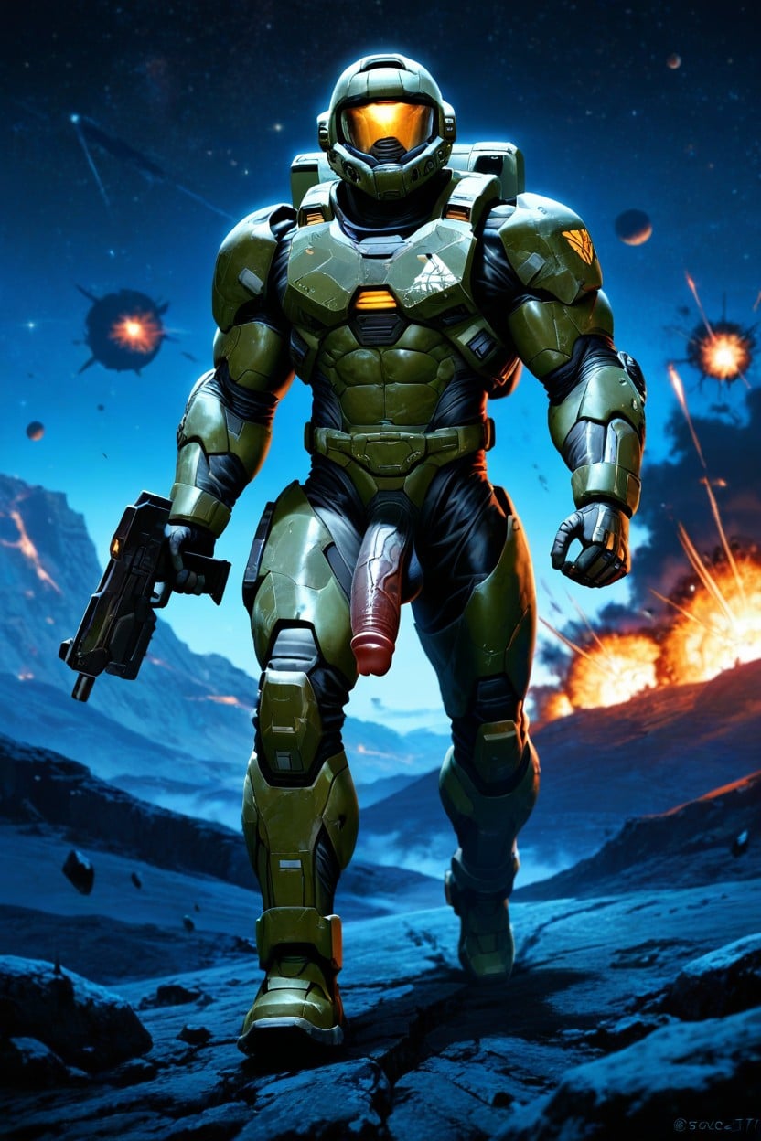 Muscular, Orange Visor, Intrincate AI Gay Porn