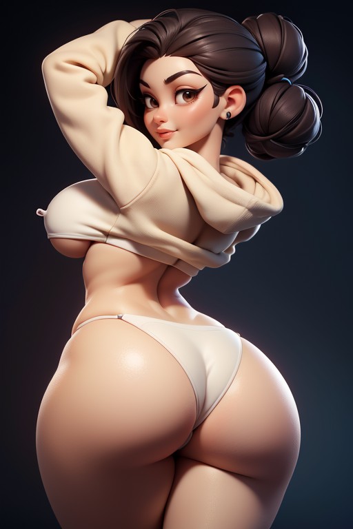 Sexy Smirk Expression, Cream-white Bikini Bottoms, 両手を上げる ヘンタイAIエロ