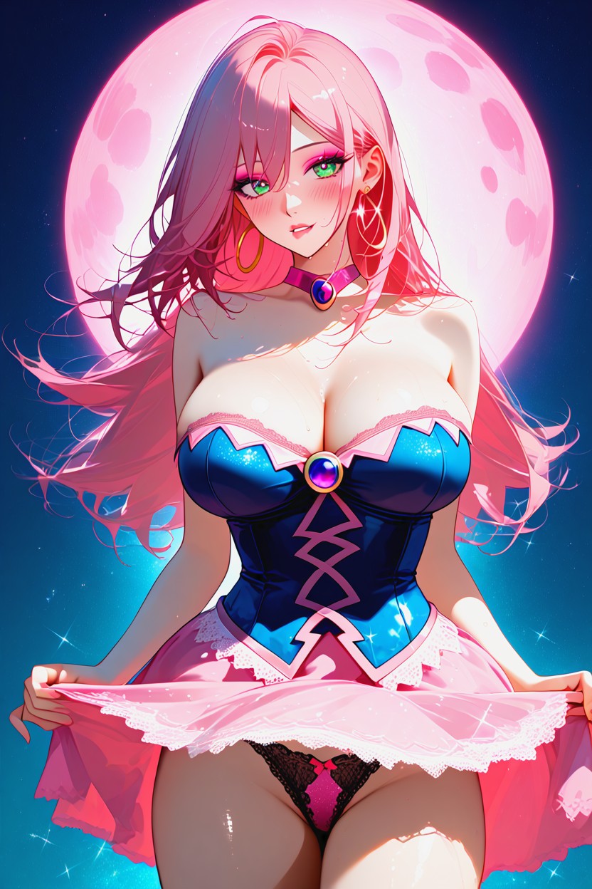 Casual Setting, Slightly Open Mouth, Pink Lighting Hentai AI Porn