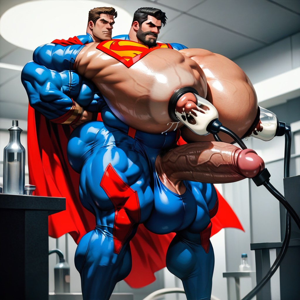 Squeezing Boobs Together, Superman's Arms Tied Behind Back, Green Glowing Shackles 게이 AI 포르노