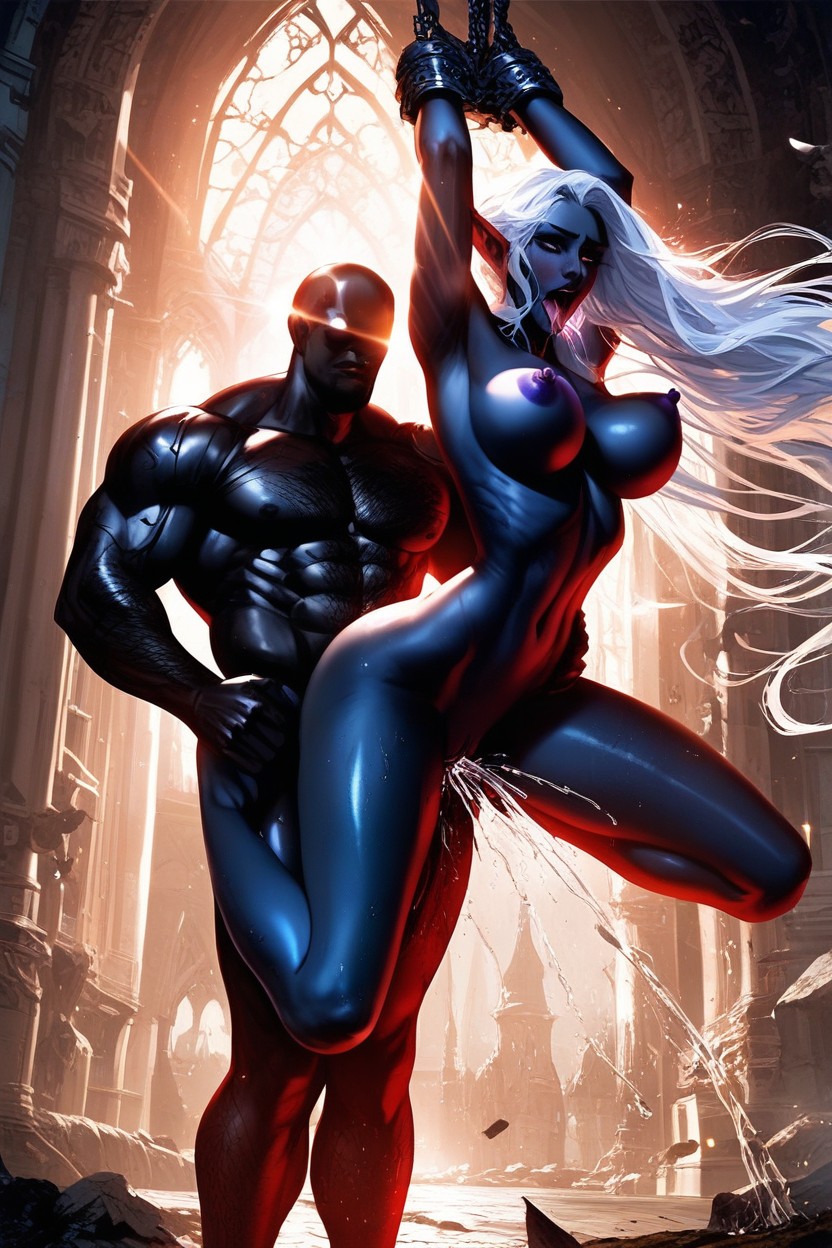 Legs Restrained, Messy White Hair, Webs Hentai AI Porn