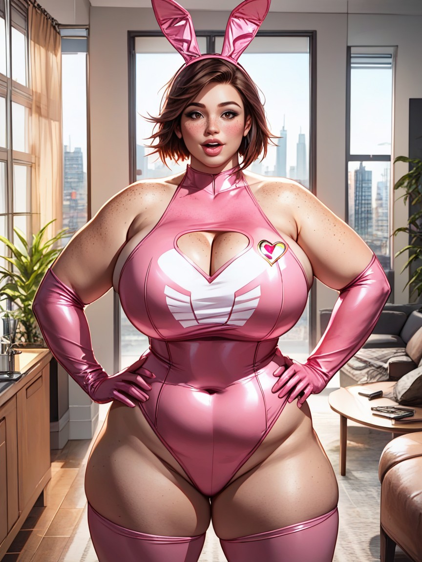 Red Heart Print, City View Over Window, Eyes Detailed AI Porn