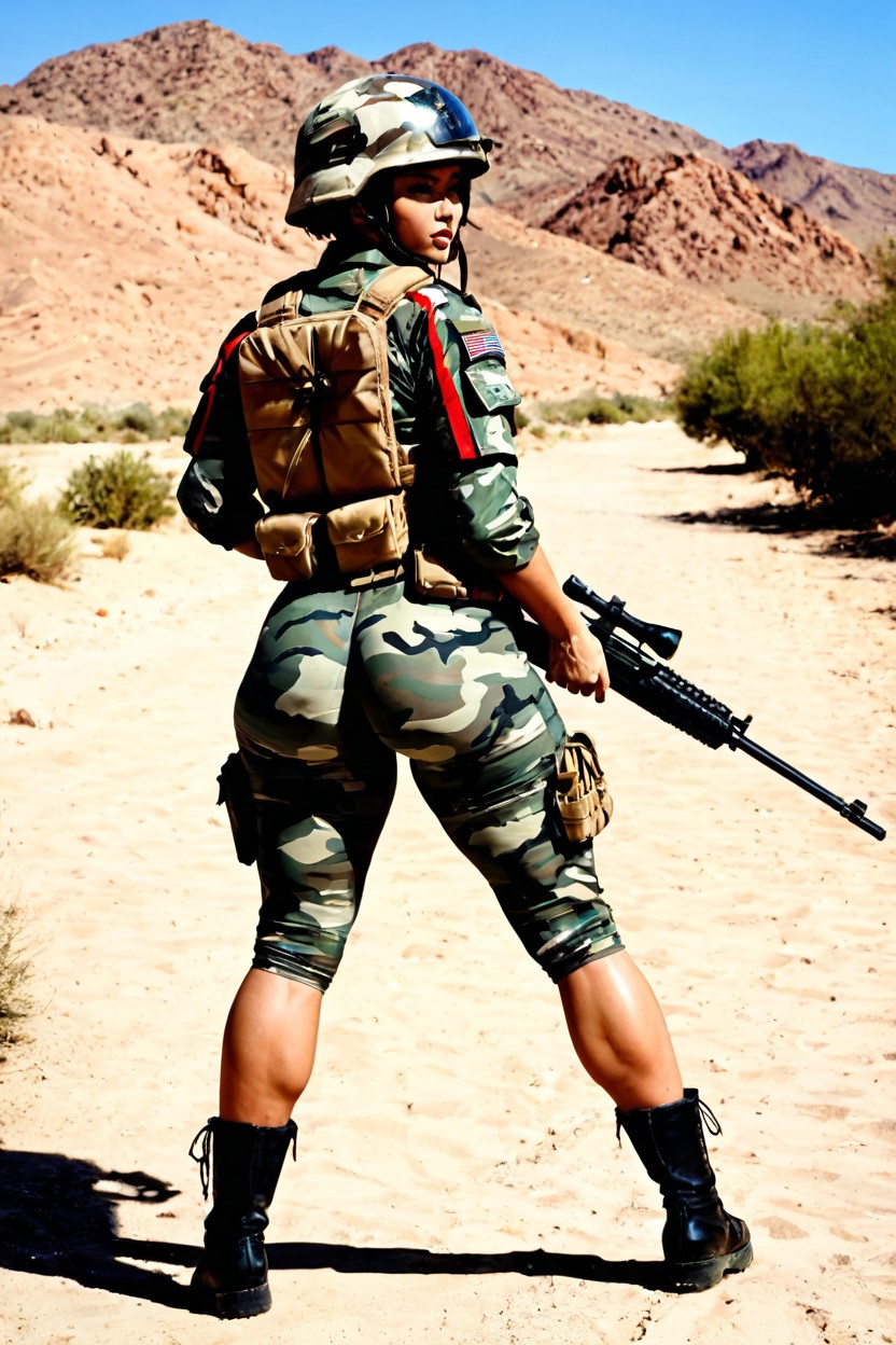 Round Ass, Thick Hips, Camouflage Military Pants With Kevlar Knee Pads AI Porn