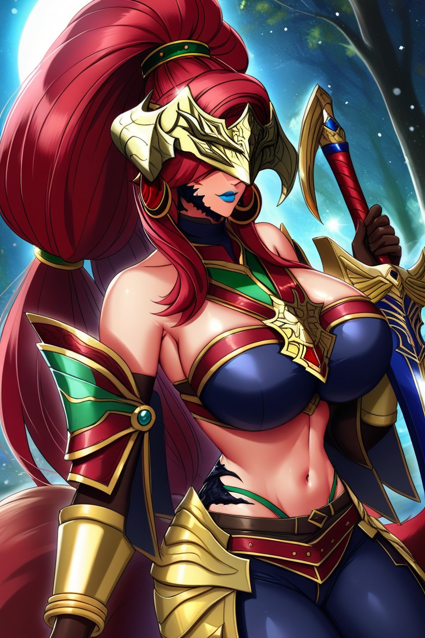 Gold Cuirass Armor, Blue Sleeveless Turtleneck Undershirt, Wide Hips Hentai AI Porn
