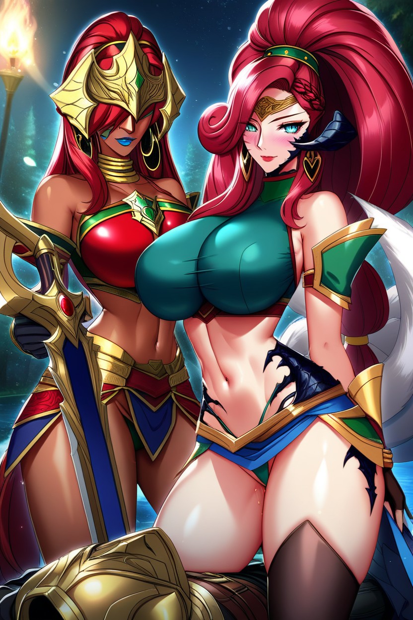 "ahri From League Of Legends", Armor, Gold Grieves Hentai AI Porn