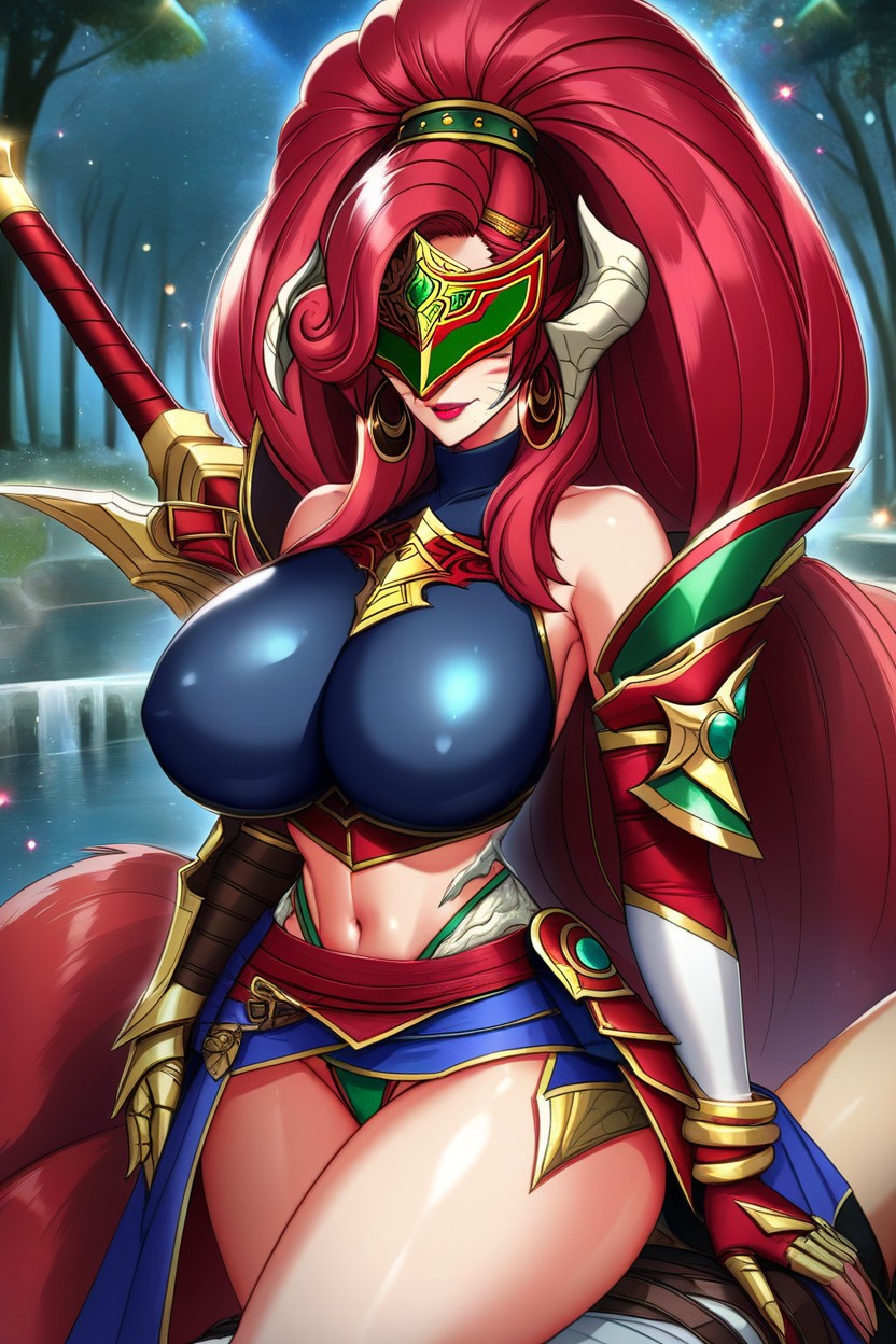 Hair Covering Both Eyes, Red Lipstick, 25+ Hentai IA