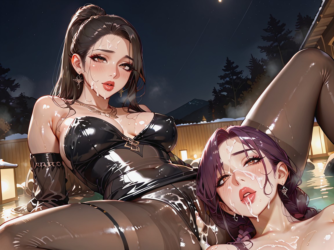 Second Woman Is Huntrix Rumi, Luxurious Transparent Black Latex Skirt, Bottom Up Hentai AI Porn