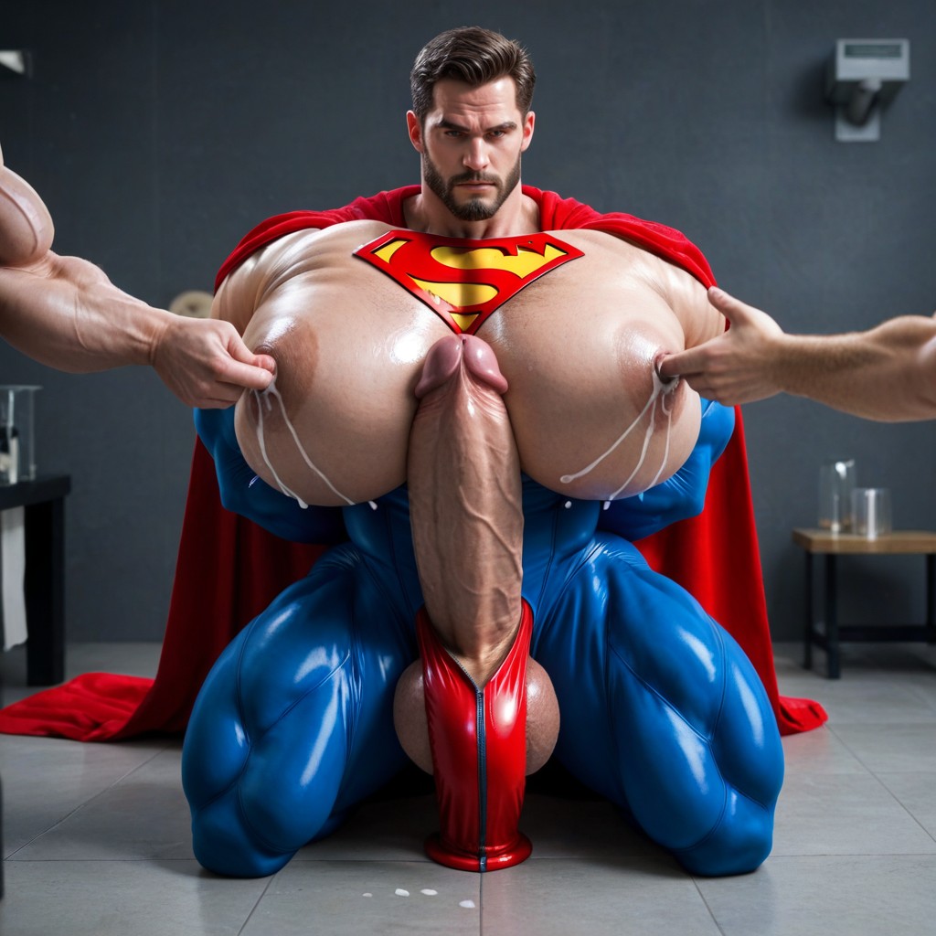 Hyper Pecs, Red Cape, Massive Muscles Porno gay IA
