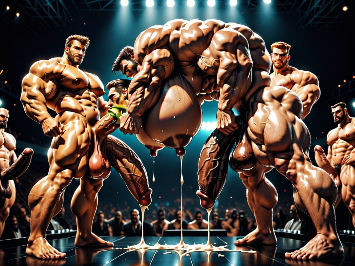 Mouth Agape, Huge Cocks On Ass And In Ass, Massive Thick Bulky Hairy Muscles Porno IA Gay