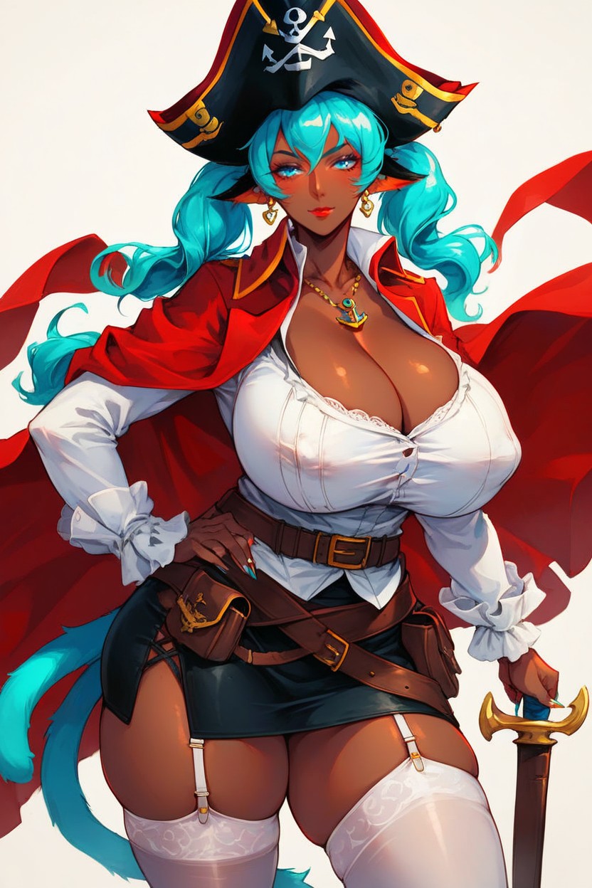 Earrings On Feline Ears, Serene Look, Anchor Shaped Pendant Hentai AI Porn