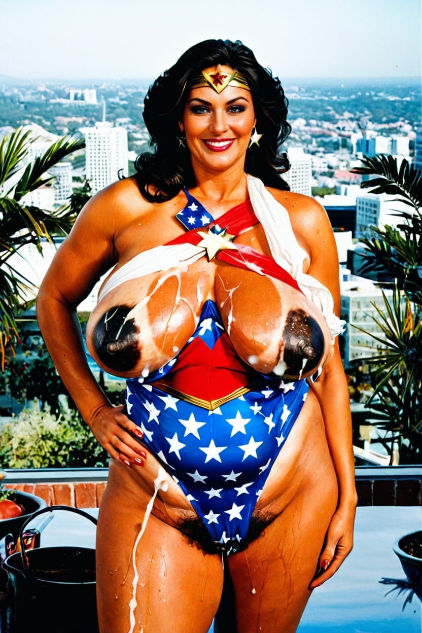 Wonder Woman Costume, Sweaty, Smirk MILF AI Porn