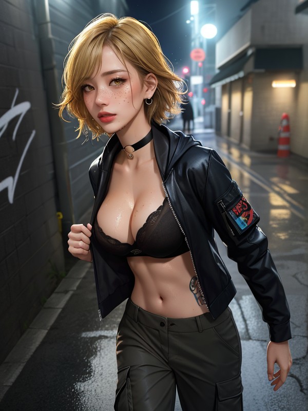 Heavy Rain, Blonde, Ciudad Ciberpunk Porno IA