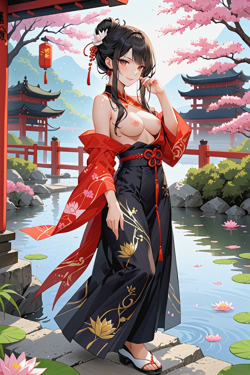 Exotic Beauty, Many Lotus Pads On Water, Cinematic Hentai AI Porn