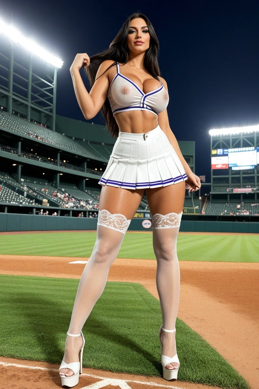 25+, Baseball Stadium, White Wet Uniform AI Porn