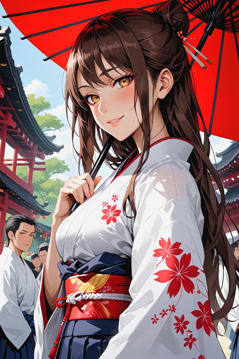White Tabi Socks, Vista Frontal, Kimono Opened Sideways Off Shoulder Hentai IA