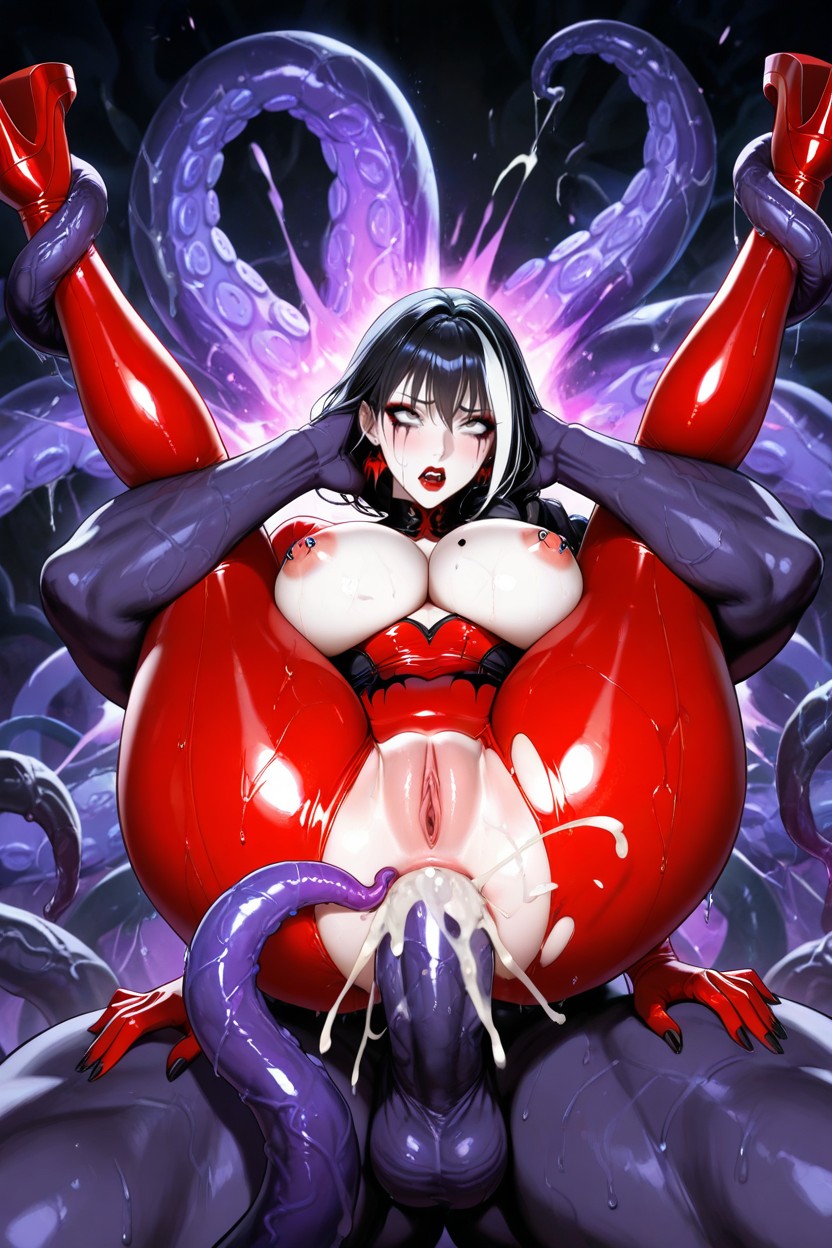 Nipple Piercing, Extreme Wide Open Eyes, Giant Purple Glowing Tentacles Hentai AI Porn