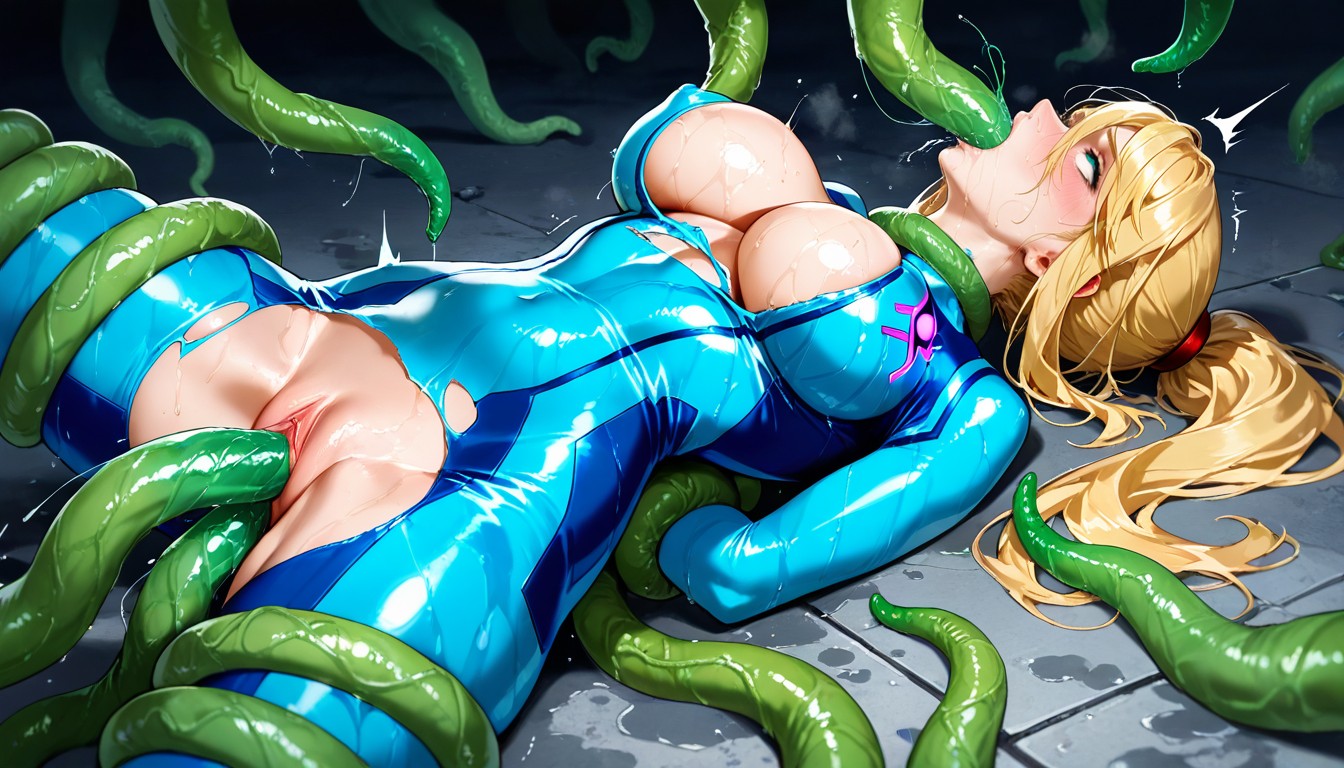 Tentacles Fuck Pussy, Wet, Side View Hentai AI Porn
