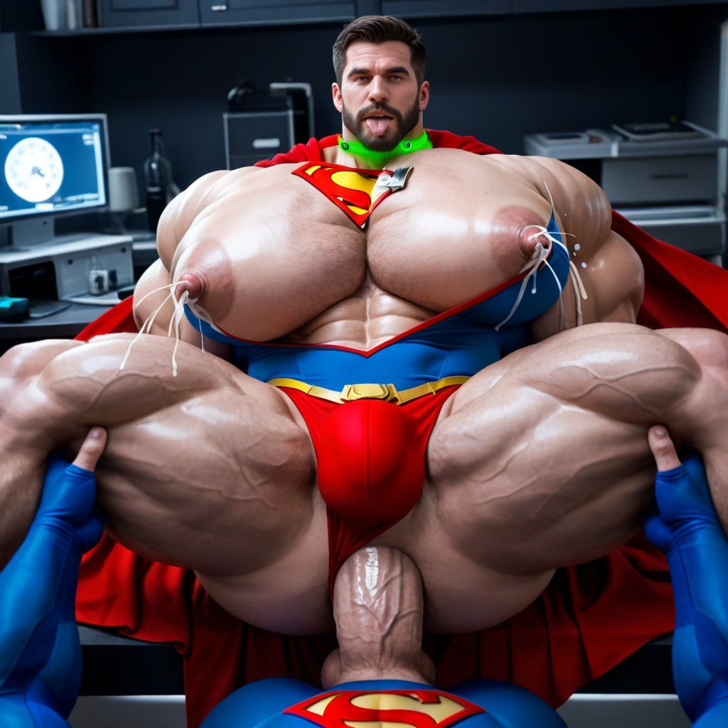 Superman Suit, Superman Angry Expression, Oversized Muscles AI Gay Porn