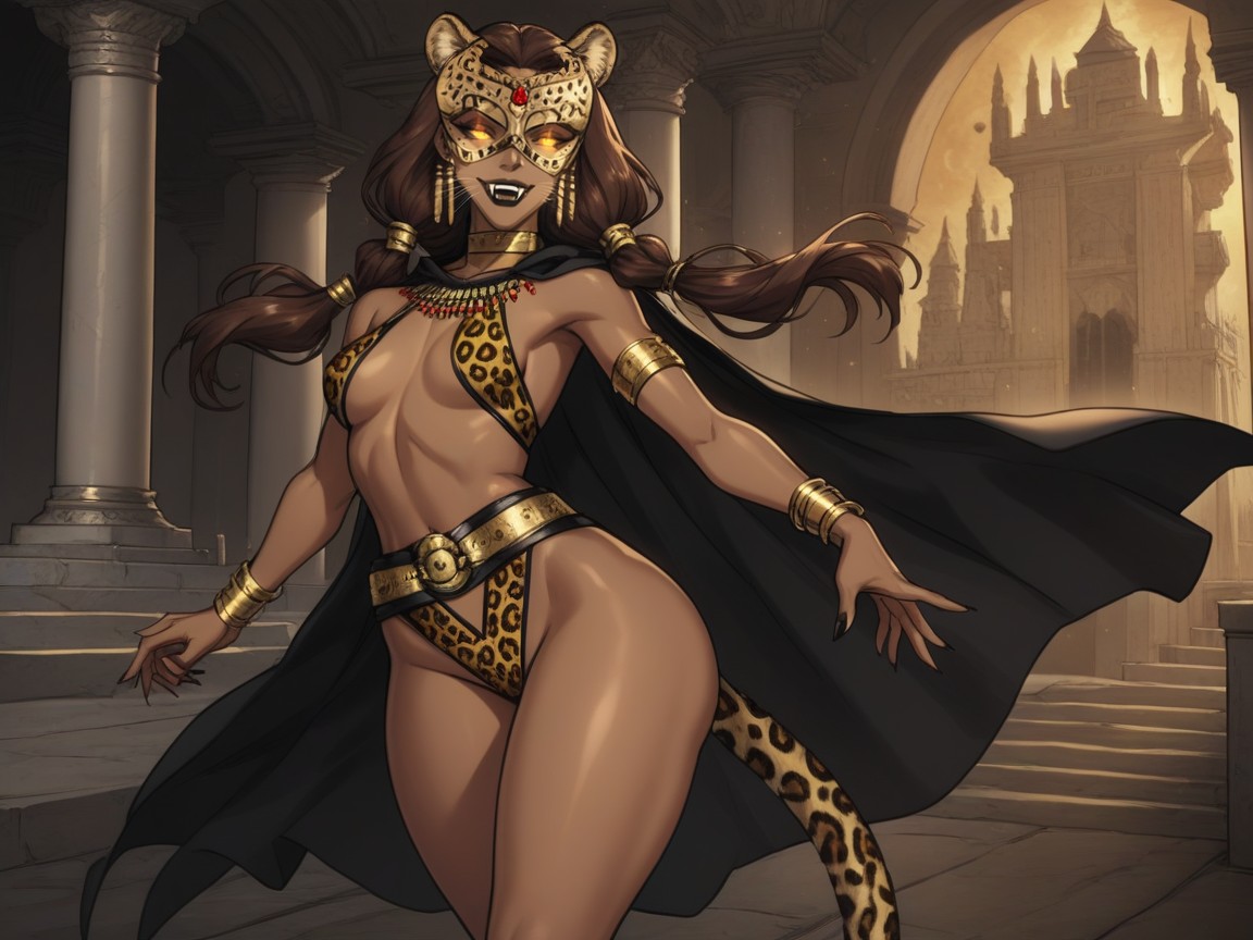 Sharp Brown Feline Eyes, Night, Black Lipstick Hentai AI Porn