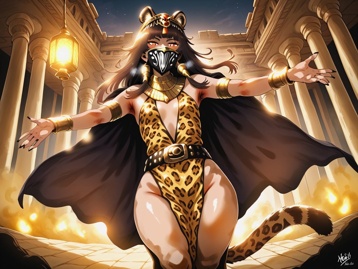 Kalasiri, Dark Brown Skin, Leopard Mask Latina AI Porn