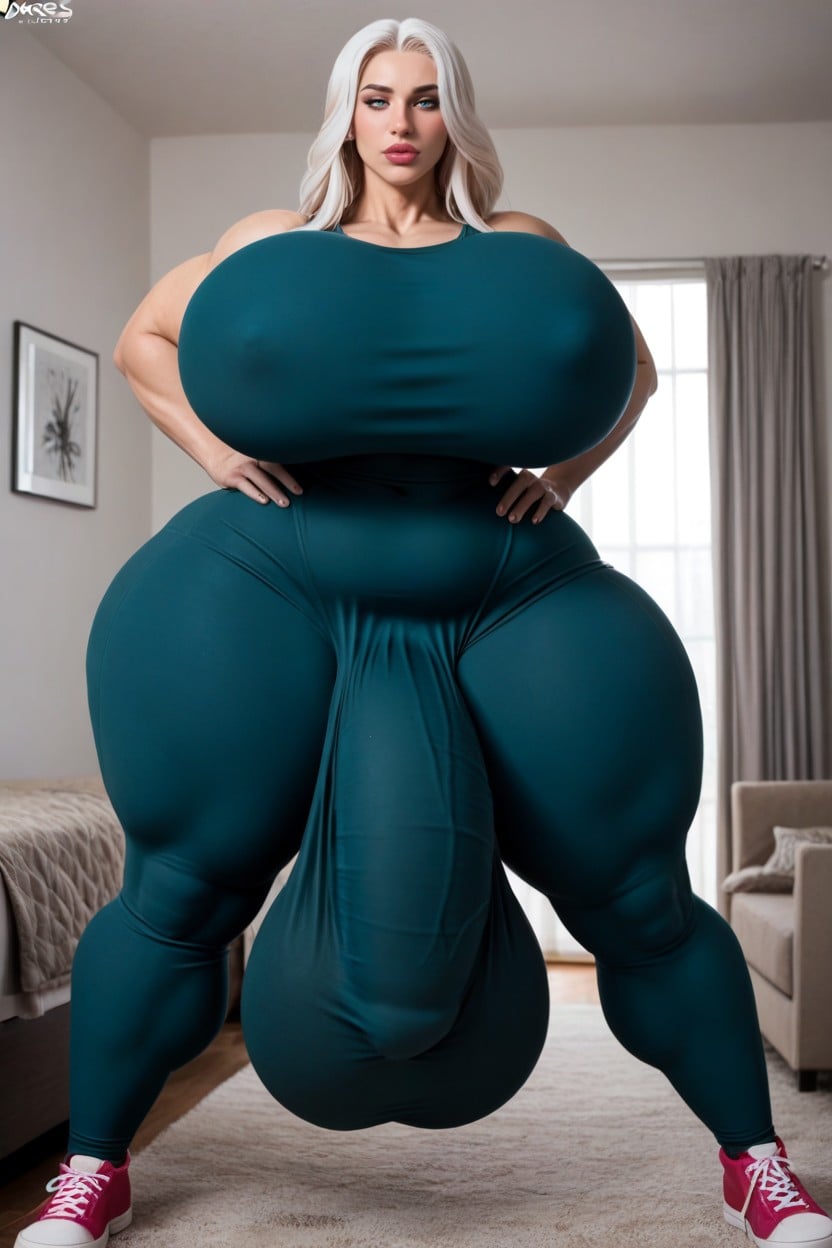 Gigantic Cock Bulge, Blue Eyes, Hyper Detailed Face Shemale AI Porn