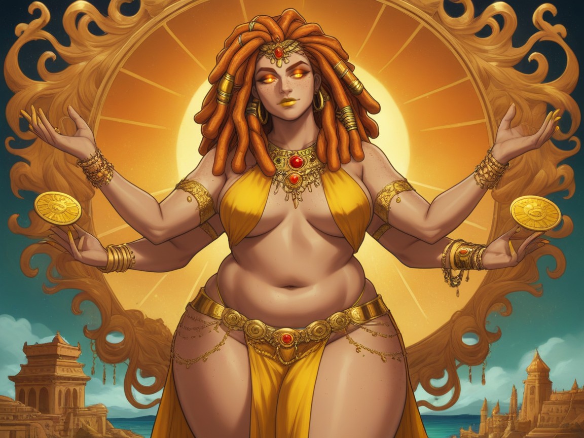 Wearing Gold Silk Deity Clothes, Ultra Detailed, Indian Hand Art Hentai AI Porn