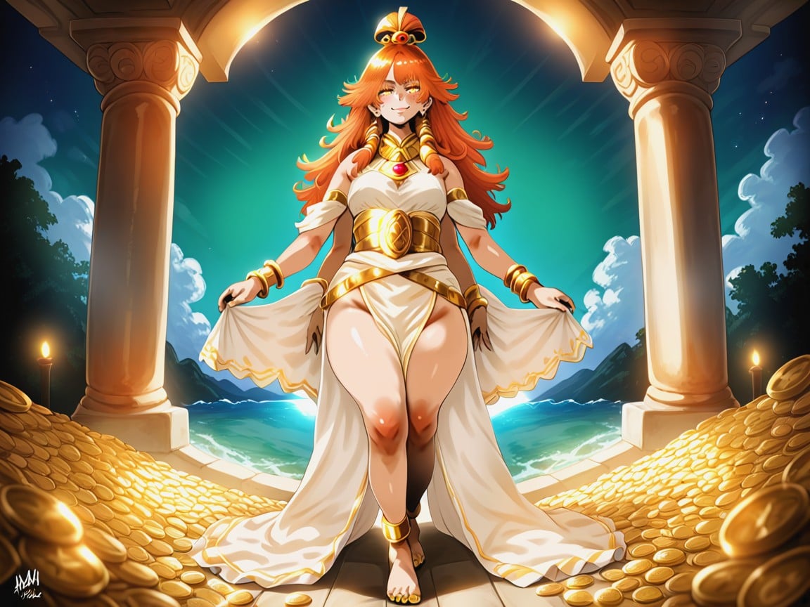 Laskhmi Avatar, Ancient Mythic Setting, Ocean Glowing In Distance Porno latina IA