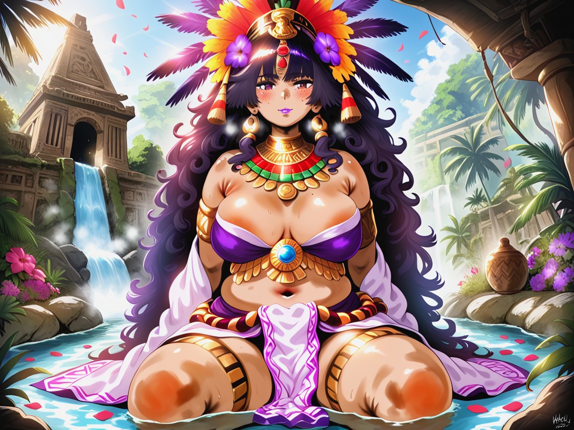 Aztec, Großer Po, Purple Flower Print Wrap Top Latina KI Porno